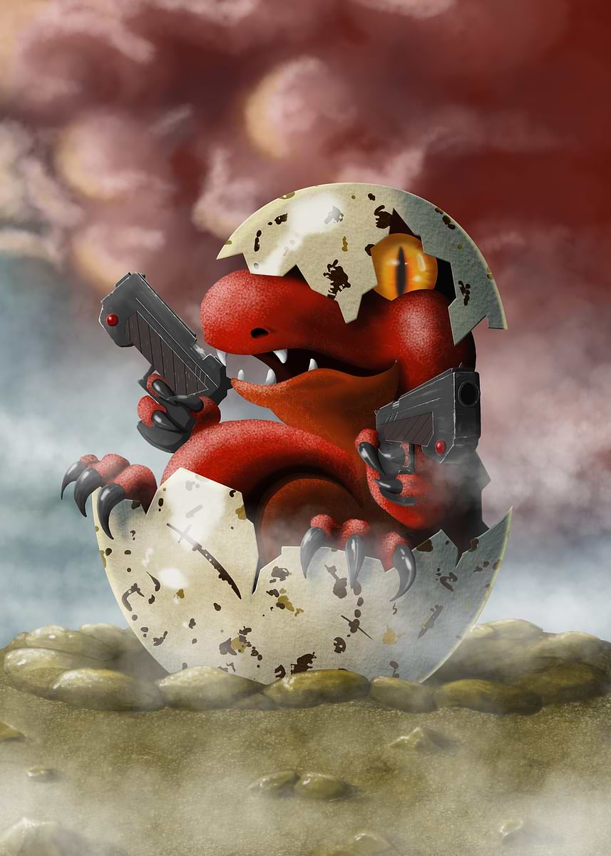 'Baby raptor gunslinger' Poster, picture, metal print, paint by Gomokom ...