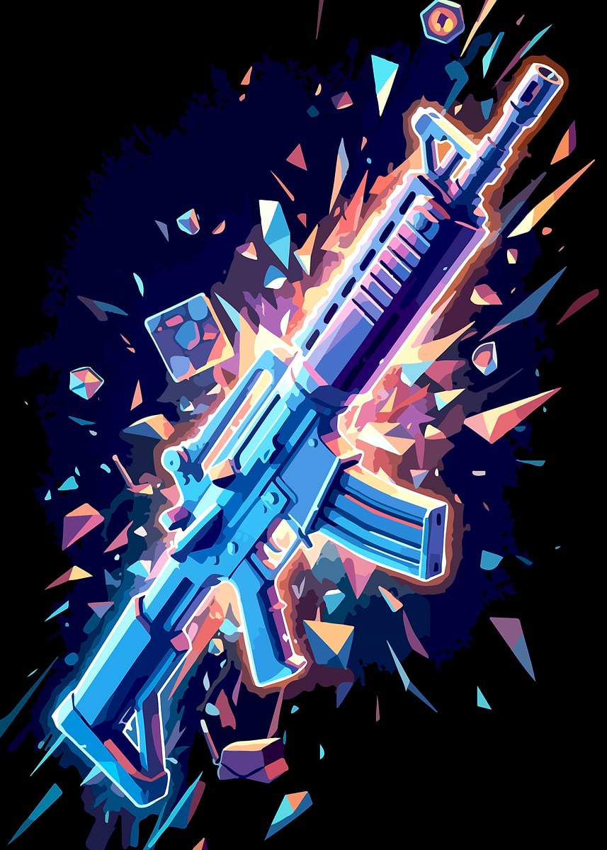 'Stylized Assault Rifle with Geometric Shards' Poster, picture, metal ...