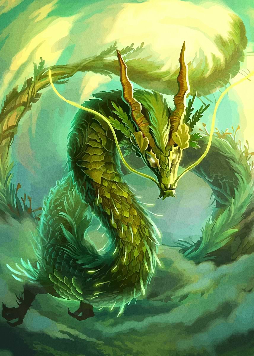 Green Dragon Sky' Poster, picture, metal print, paint by Jasper