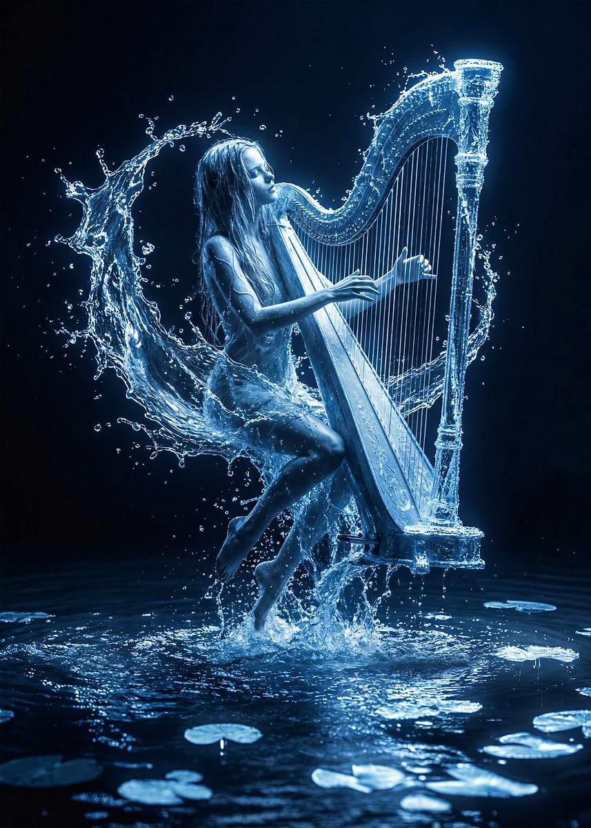 HR/HM L Alex tatoo ＮＹ　ジプシー　BAND ポスター Water Nymph Playing Harp' Poster, picture, metal print, paint by