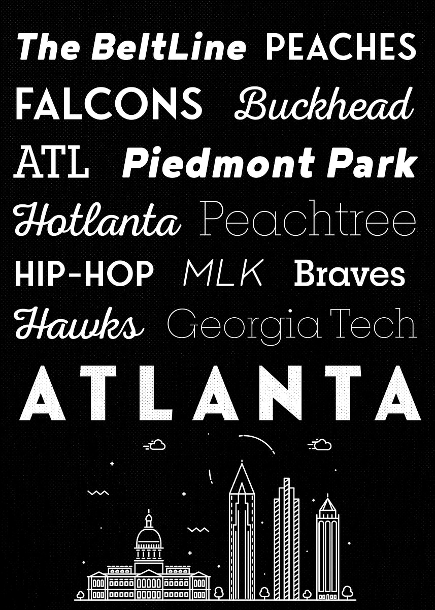 'Atlanta Typography Art' Poster, picture, metal print, paint by Emeric ...