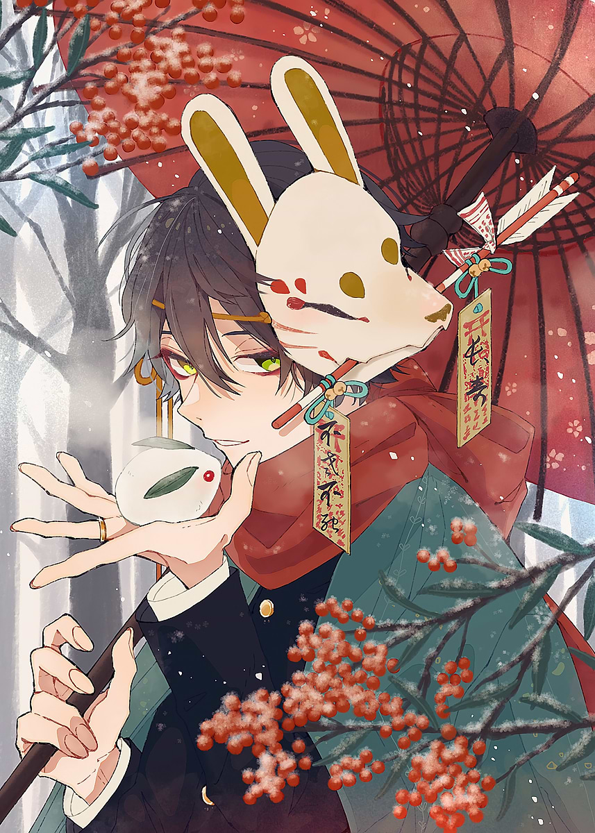 'Anime Boy with Rabbit Mask' Poster, picture, metal print, paint by ...