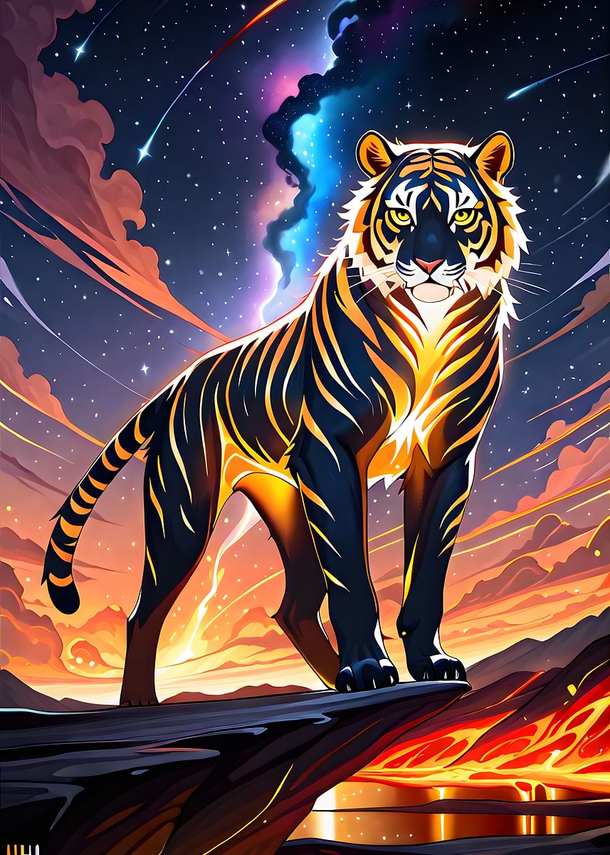 'Celestial Tiger on Volcanic Rock' Poster, picture, metal print, paint ...
