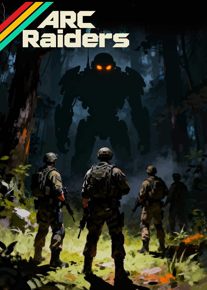 'Arc Raiders: Soldiers and Robot' Poster, picture, metal print, paint ...