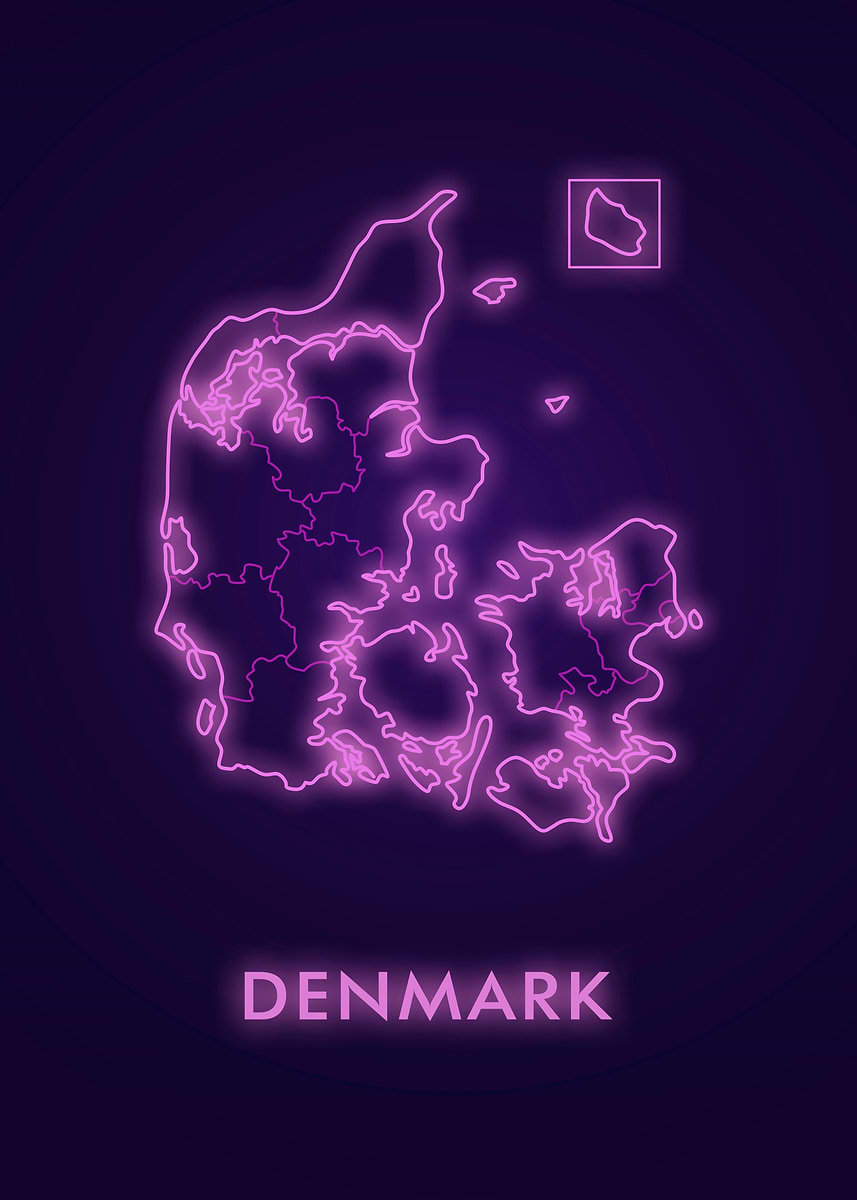 'Neon Denmark Map' Poster, picture, metal print, paint by Miracle ...