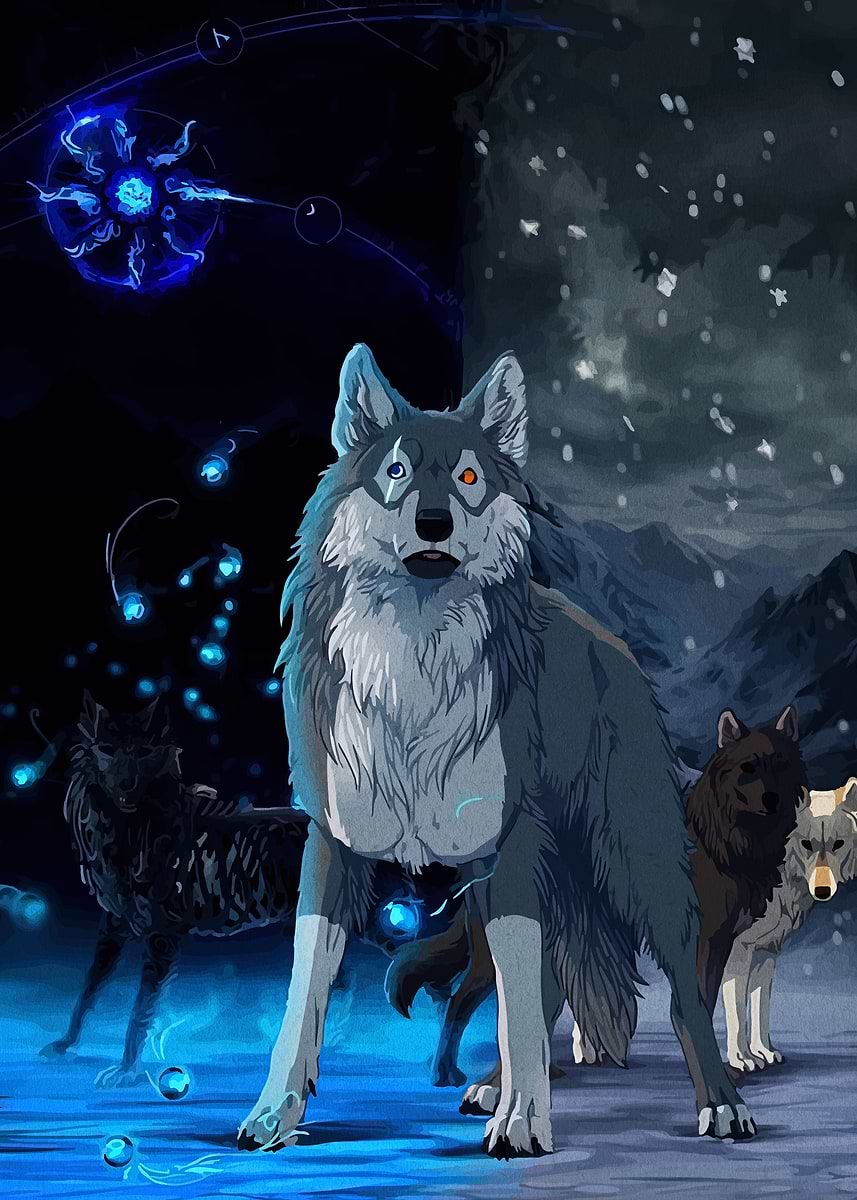 Mystical Wolves in a Divided World' Poster, picture, metal print