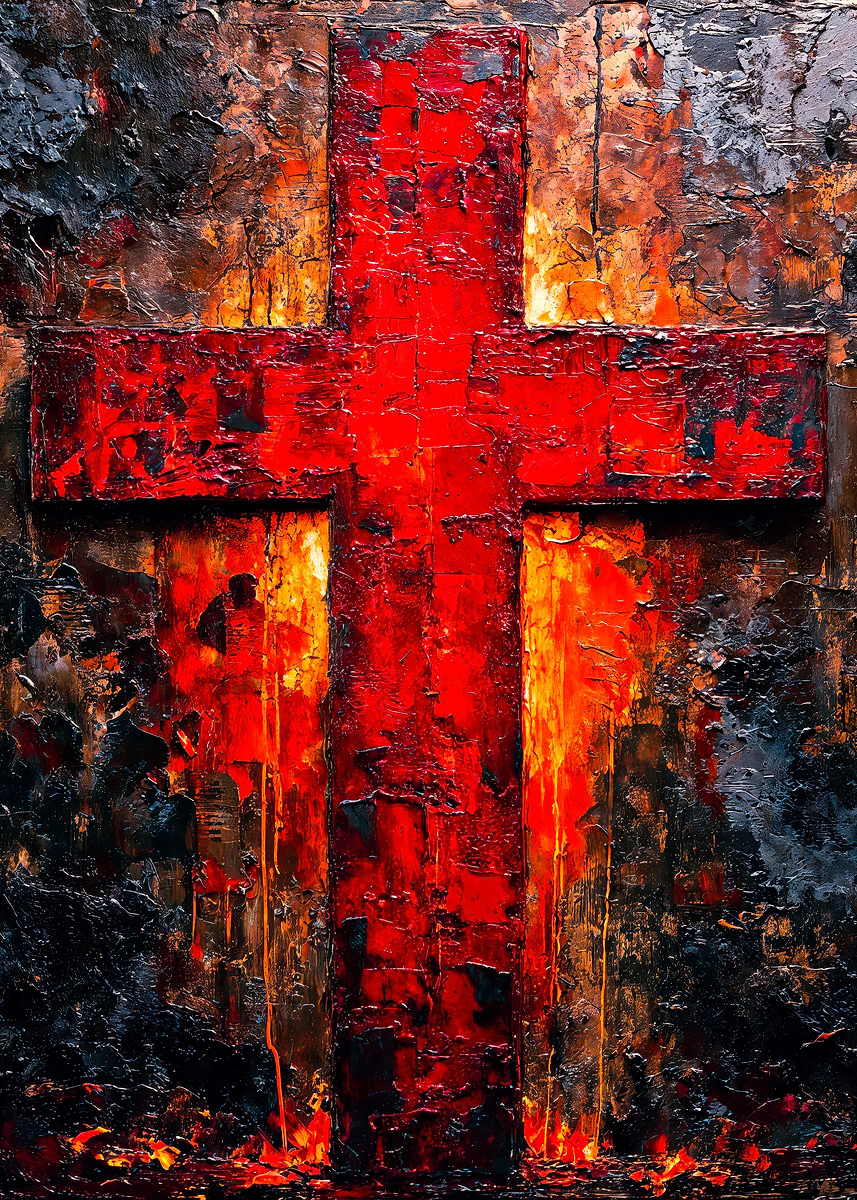 Abstract Red Cross Pattern 'Fiery Abstract Red Cross Art' Poster, picture, metal print, paint by ...