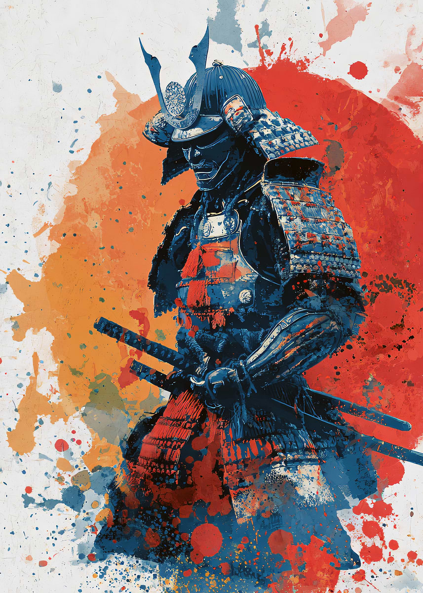 'Samurai Warrior in Abstract Style' Poster, picture, metal print, paint ...