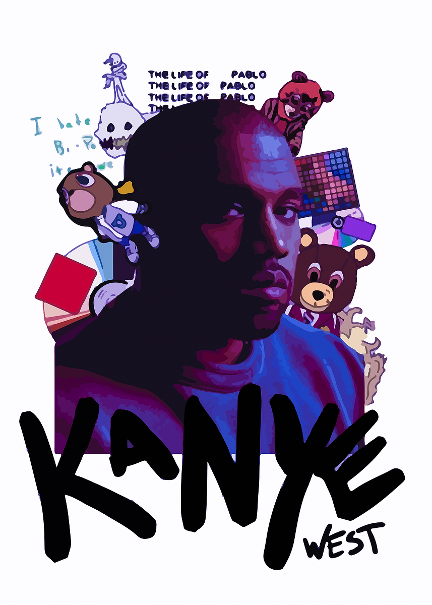 Kanye West Portrait with Album Art Poster, Picture & Metal Print