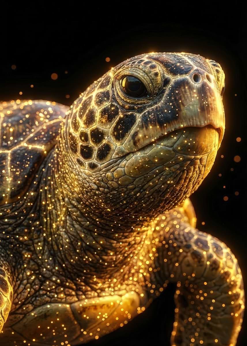 'Glowing Sea Turtle Portrait' Poster, picture, metal print, paint by ...