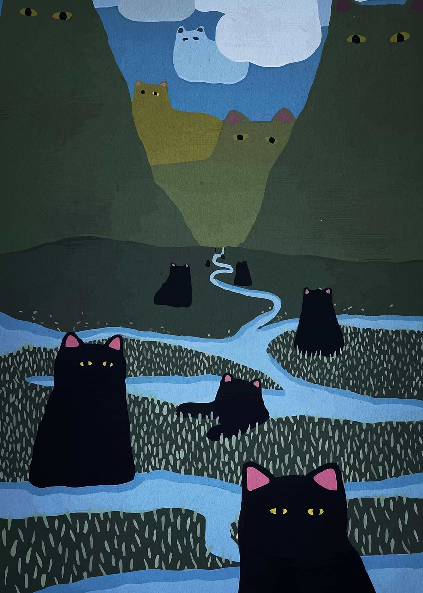 Cat Landscape Painting Poster Picture Metal Print Paint By Rukhsar cat-landscape-painting-poster-picture-metal-print-paint-by-rukhsar