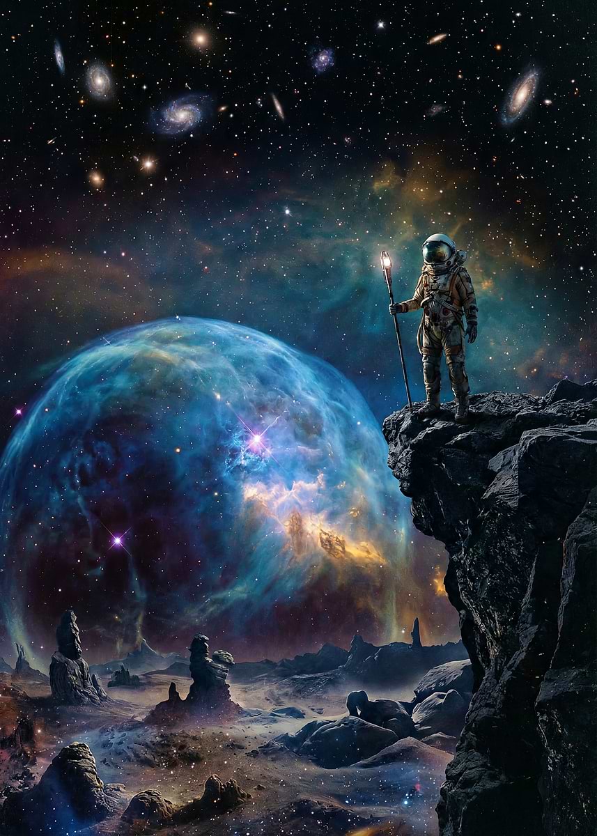'Astronaut on Alien Planet with Staff' Poster, picture, metal print ...