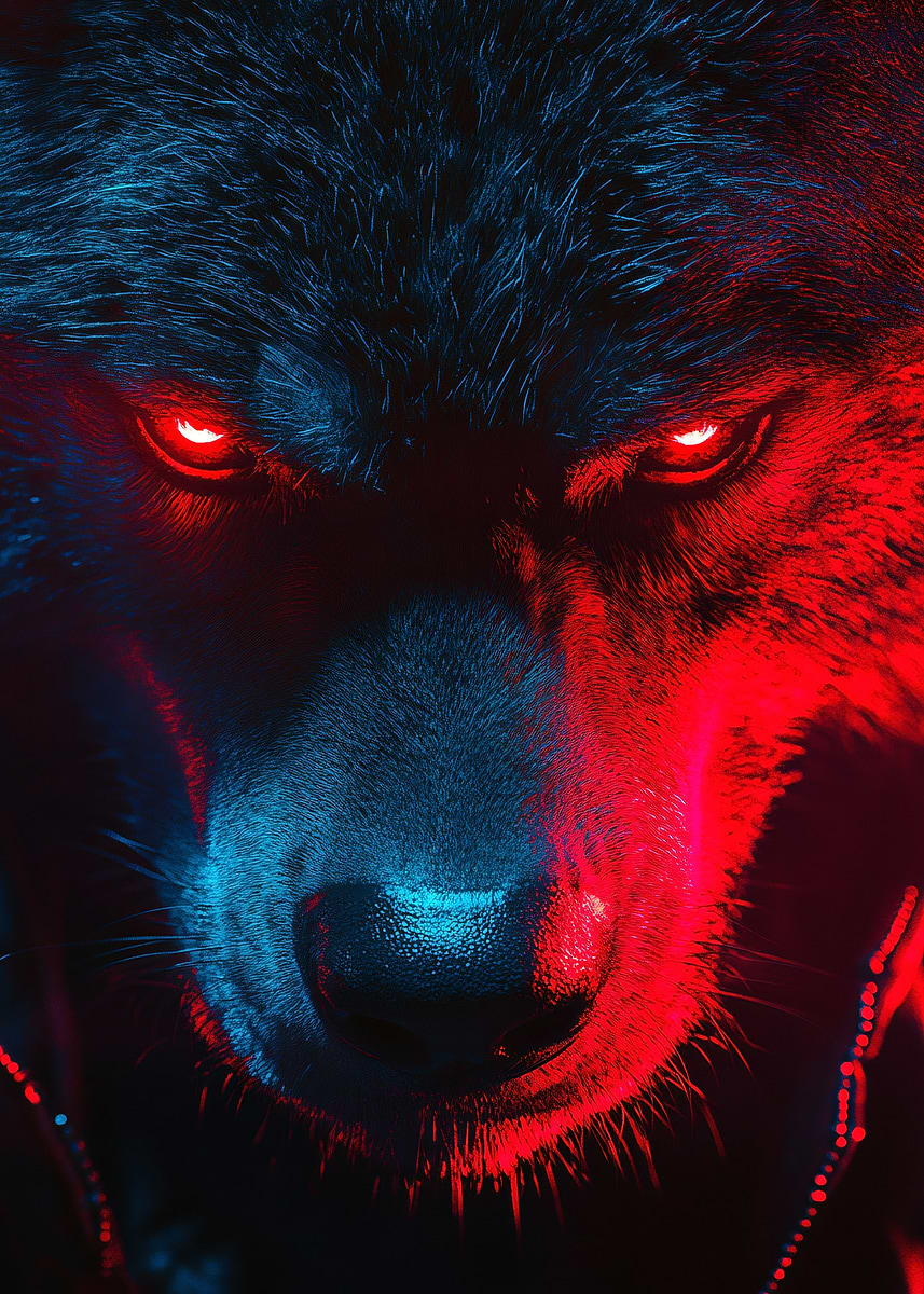 Wolf with Glowing Red Eyes' Poster, picture, metal print, paint by