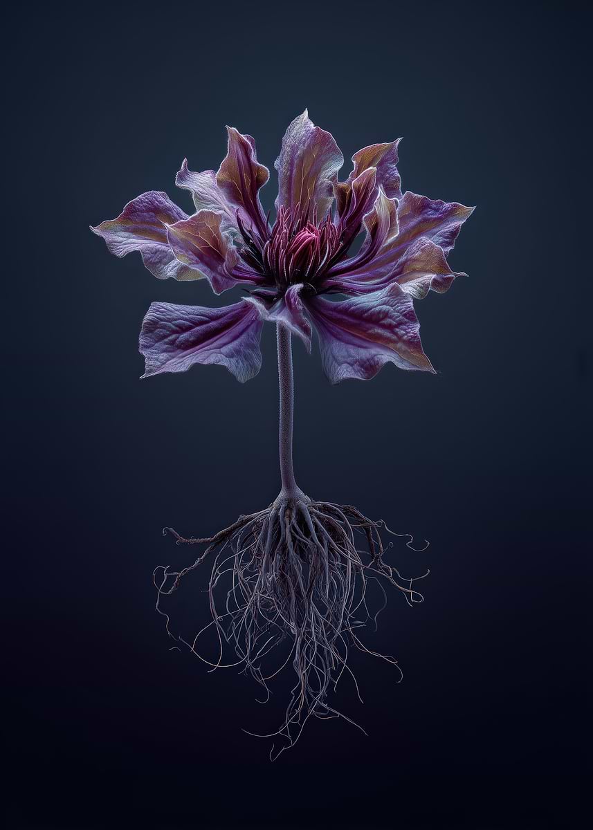 'Purple Flower with Roots' Poster, picture, metal print, paint by ...