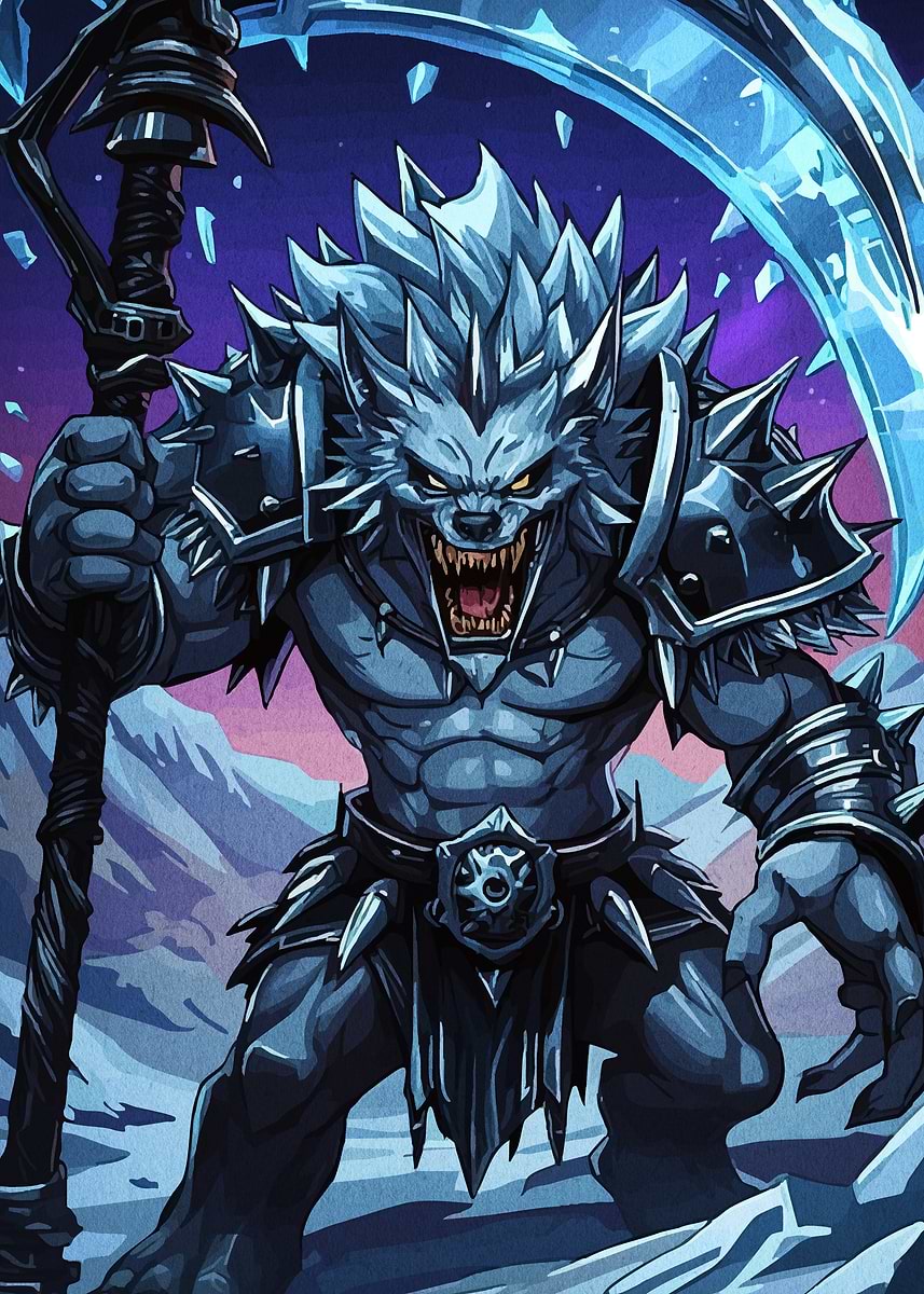 Ice Wielder 'Ice Werewolf Warrior with Scythe' Poster, picture, metal print, paint ...
