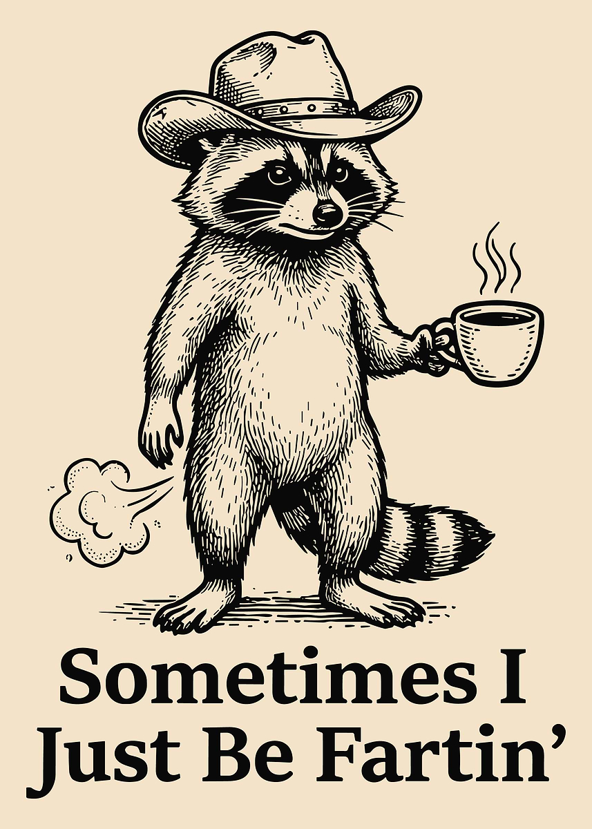 'Cowboy Raccoon with Coffee and Fart' Poster, picture, metal print ...