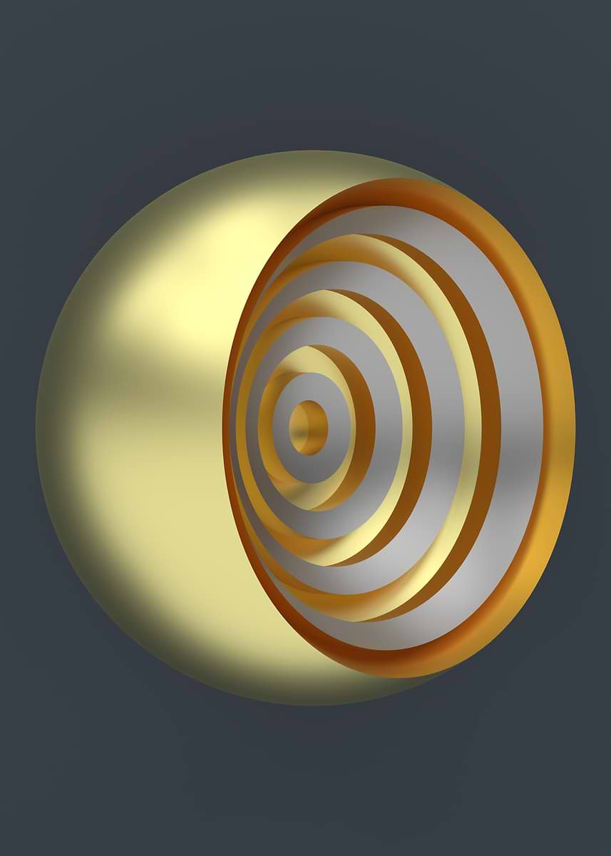 'Abstract Golden Sphere with Concentric Rings' Poster, picture, metal ...