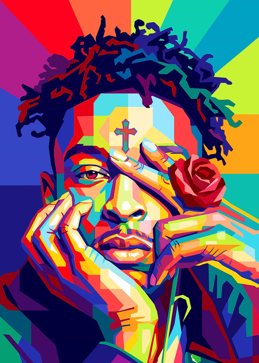 21 Savage Pop Art Portrait' Poster, picture, metal print, paint by