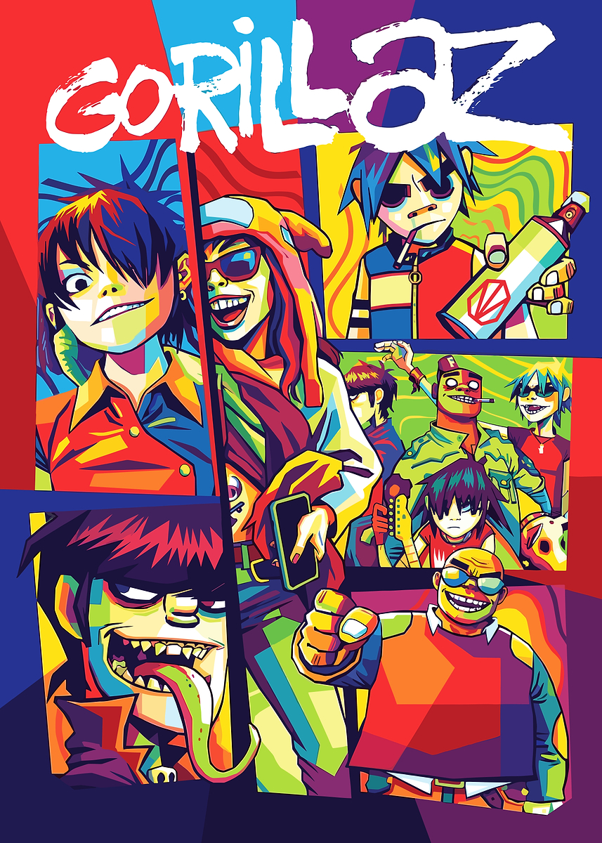 Gorillaz Band Colorful Pop Art' Poster, picture, metal print