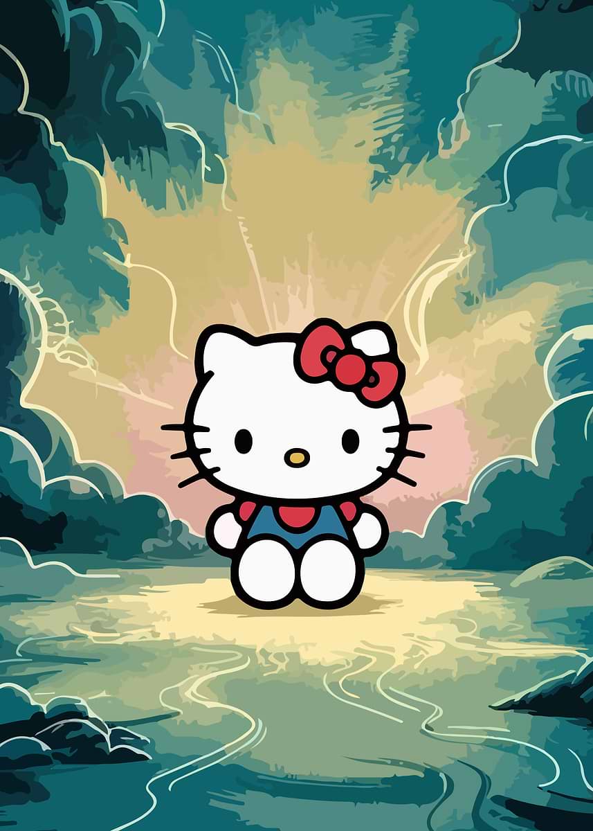 Hello Kitty Environment Design 'Hello Kitty in a Dreamy Landscape' Poster, picture, metal print, paint ...