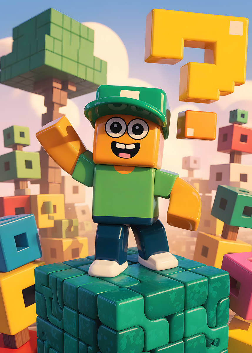 'Blocky Character in a Colorful World' Poster, picture, metal print ...