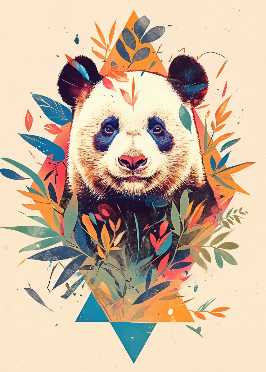 'Panda with Floral Geometric Design' Poster, picture, metal print ...