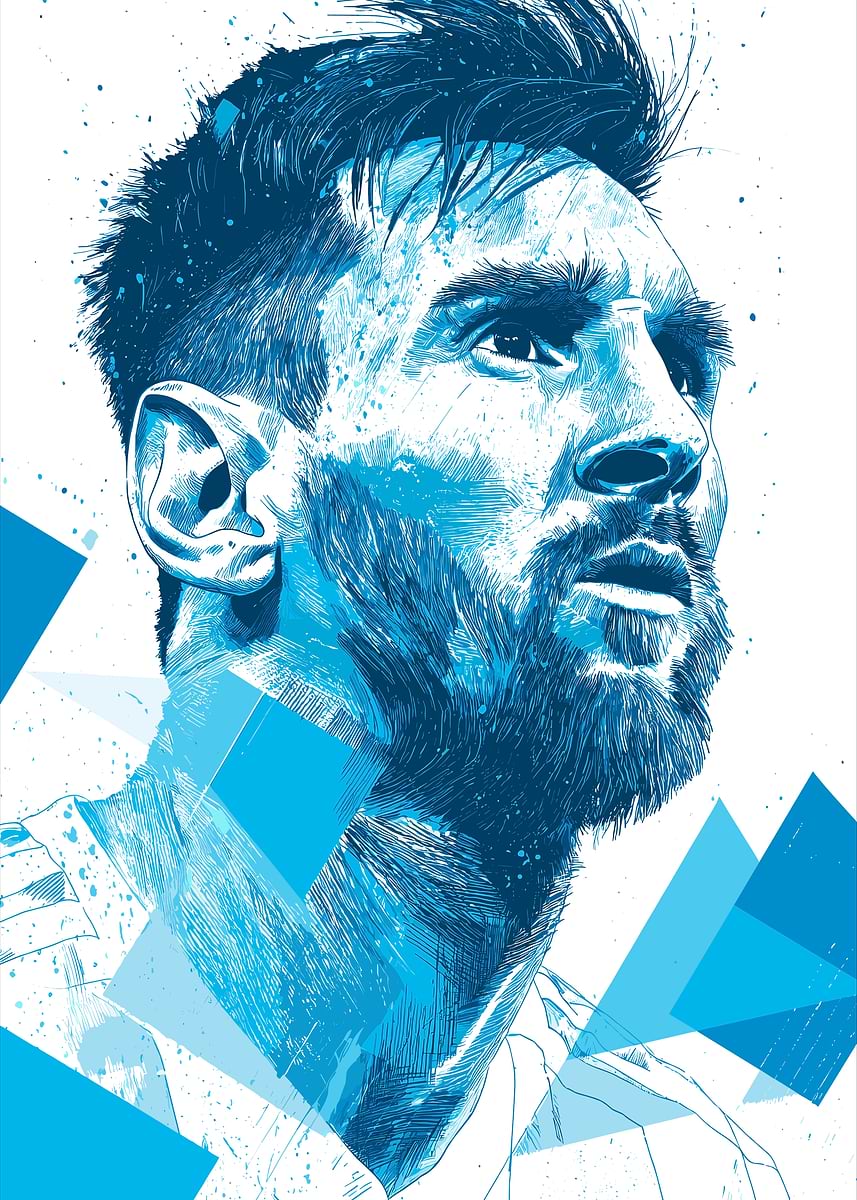 'Lionel Messi Blue Portrait Geometric' Poster, picture, metal print ...