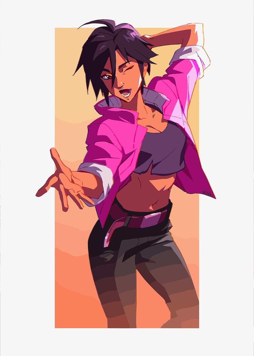 'Stylish Woman in Pink Jacket Illustration' Poster, picture, metal ...