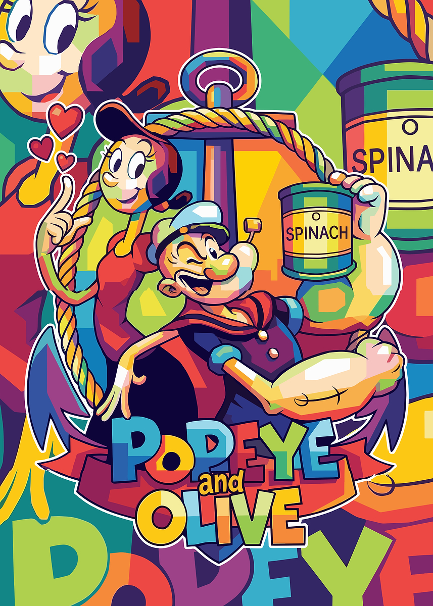 Popeye and Olive Pop Art' Poster, picture, metal print, paint by