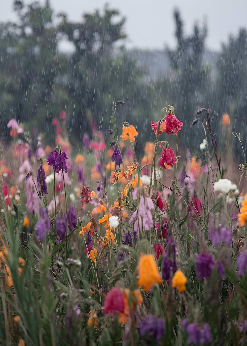 'Flower Field in the Rain' Poster, picture, metal print, paint by Chris ...