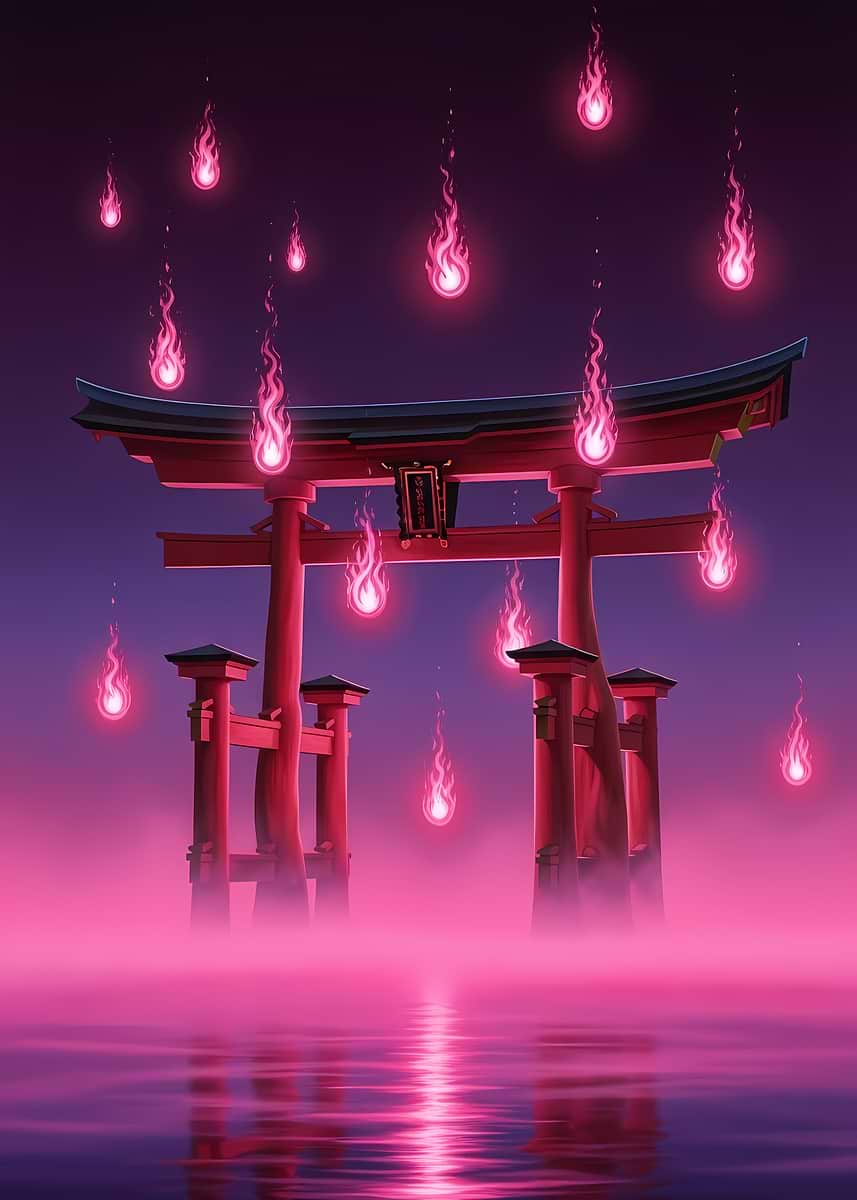 'Torii Gate Flames' Poster, picture, metal print, paint by DreamToDraw ...