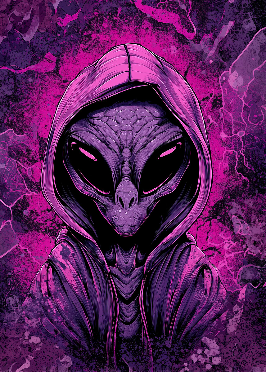 'Alien in Hoodie - Purple Illustration' Poster, picture, metal print ...