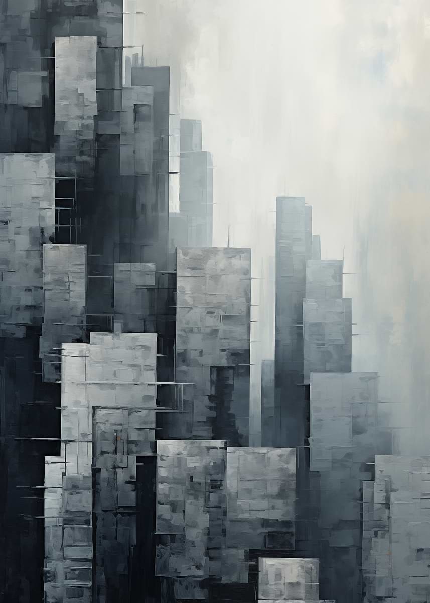 'Abstract Gray Cityscape Art' Poster, picture, metal print, paint by ...