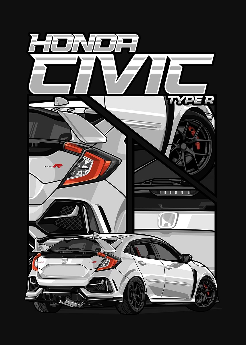 'Honda Civic Type R Illustration' Poster, picture, metal print, paint ...