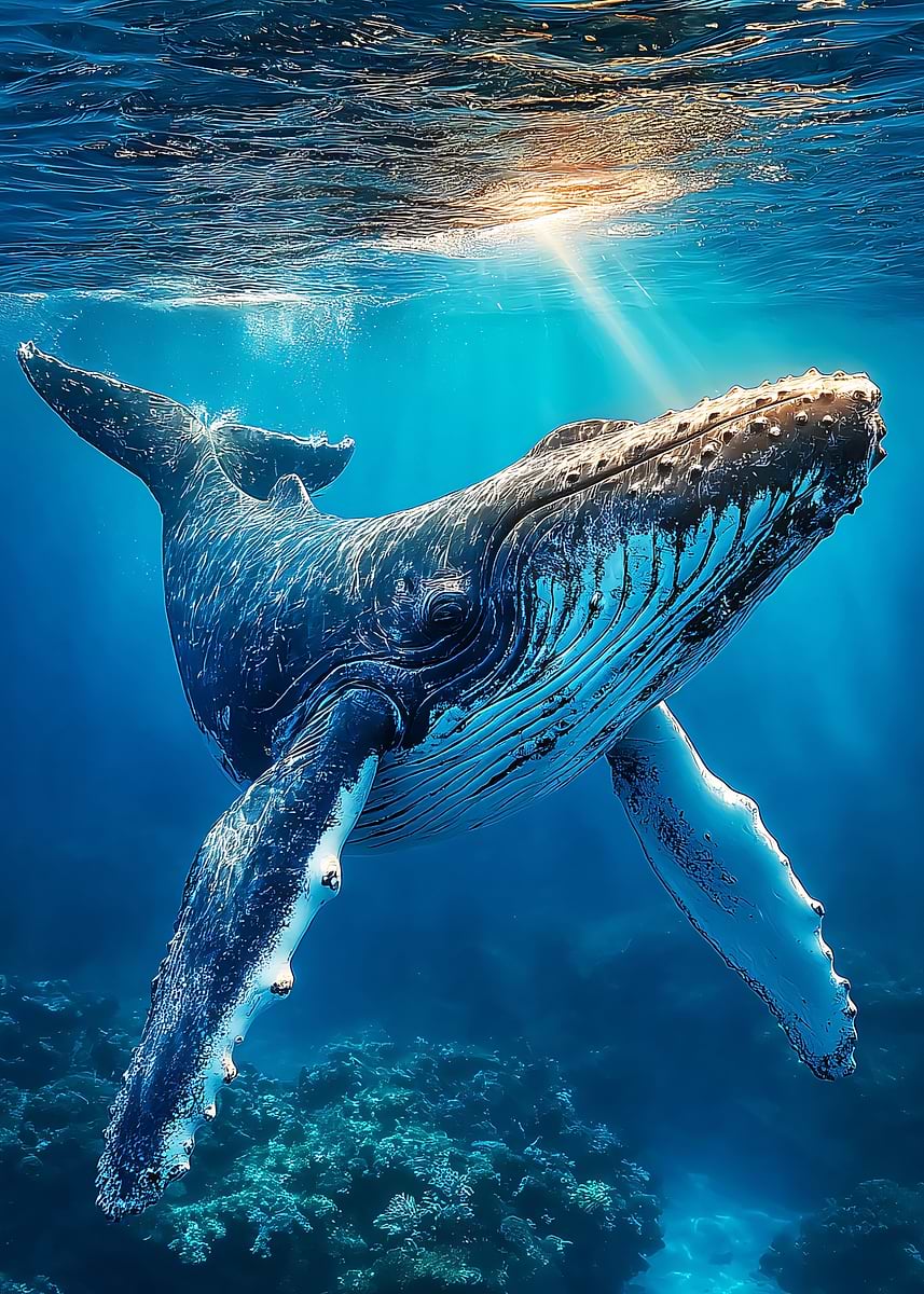 Humpback Whale Underwater' Poster, picture, metal print, paint by