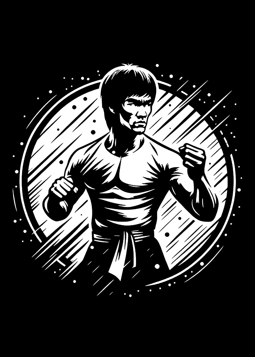 'Bruce Lee Black and White Portrait' Poster, picture, metal print