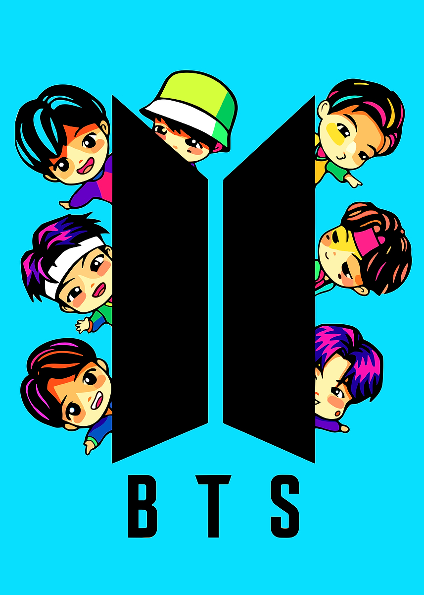 'BTS Cartoon Characters with Logo' Poster, picture, metal print, paint ...