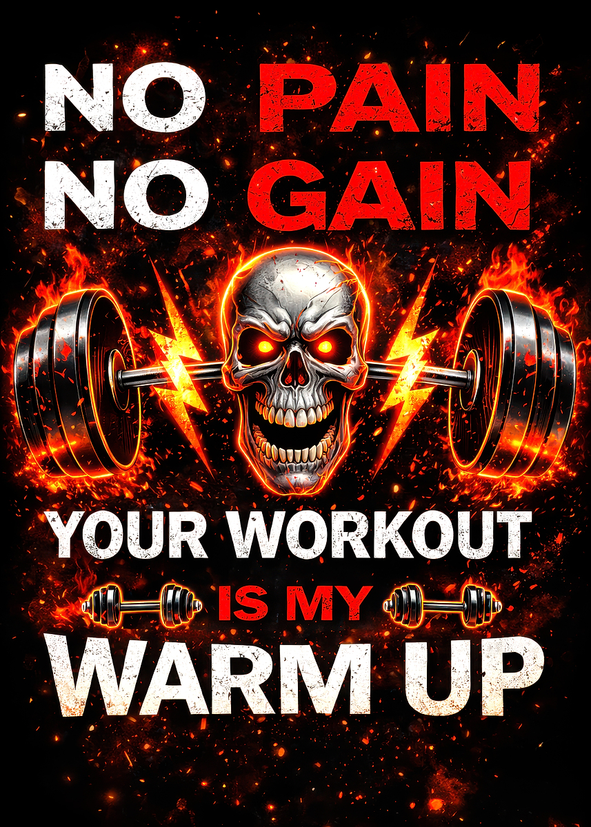 'No Pain No Gain Workout Skull' Poster, picture, metal print, paint by ...