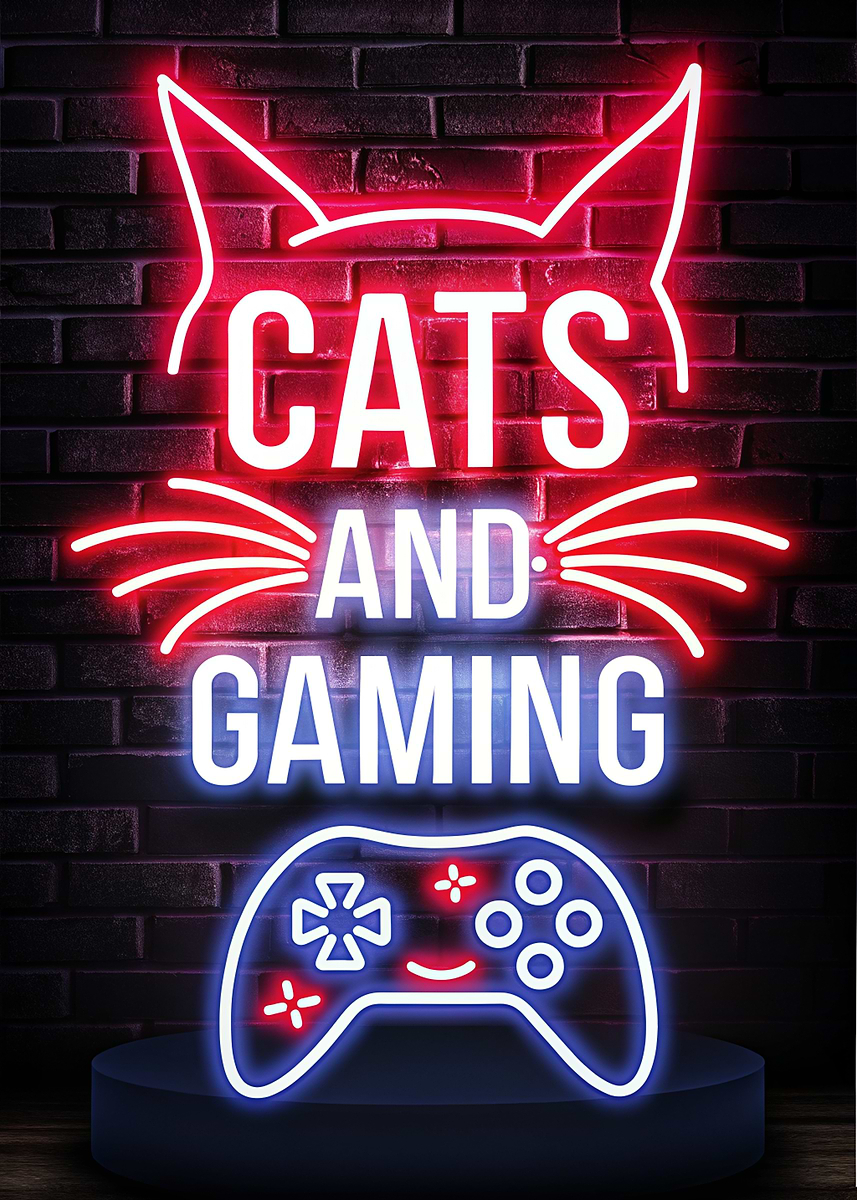 Displate ディスプレイット化け猫　メタルポースター Gamer Cat' Poster, picture, metal print, paint by OliviaGrace