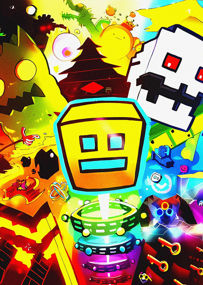 Geometry Dash Abstract Colorful Collage' Poster, picture, metal