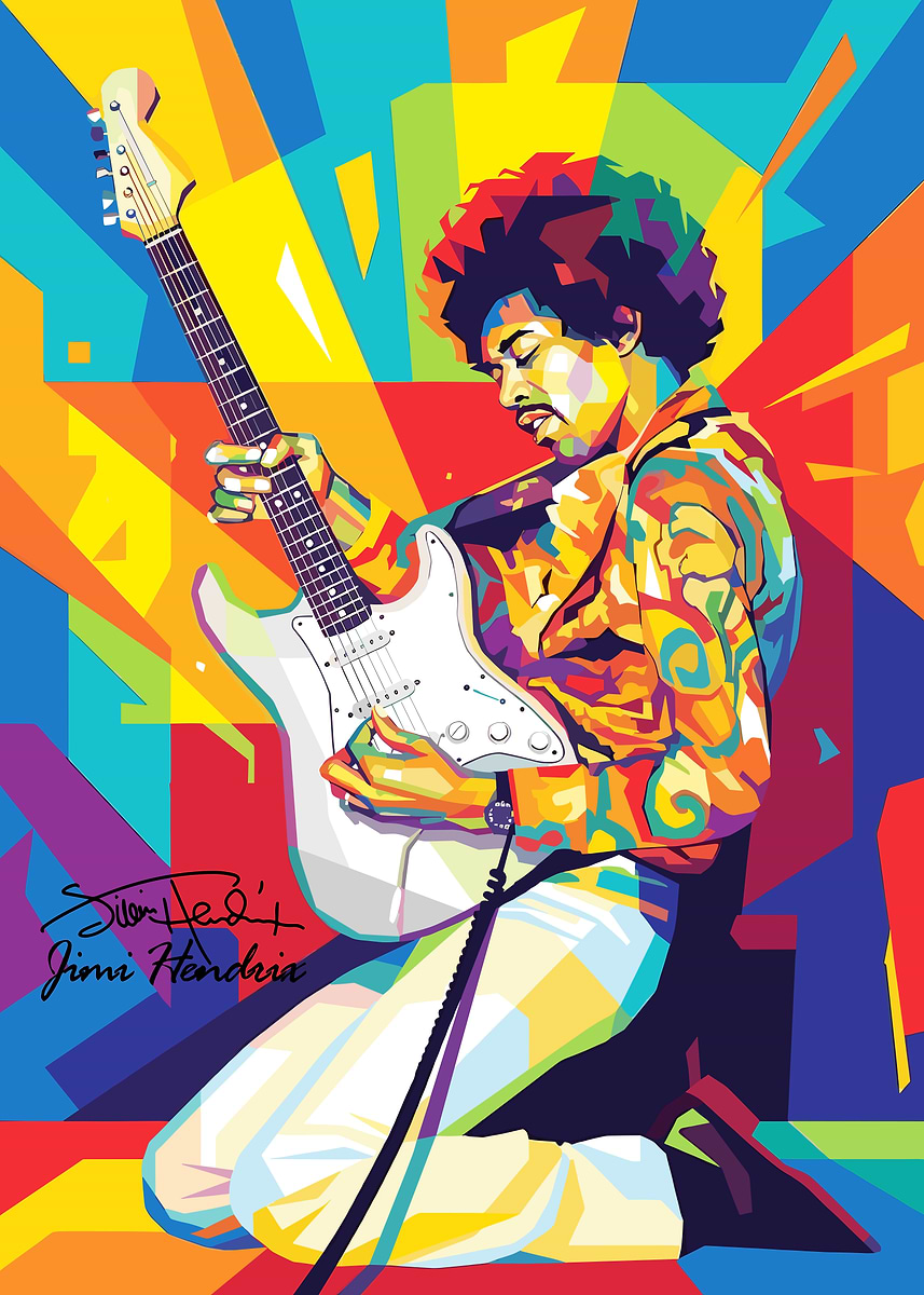 Jimi Hendrix Colorful Pop Art Portrait' Poster, picture, metal