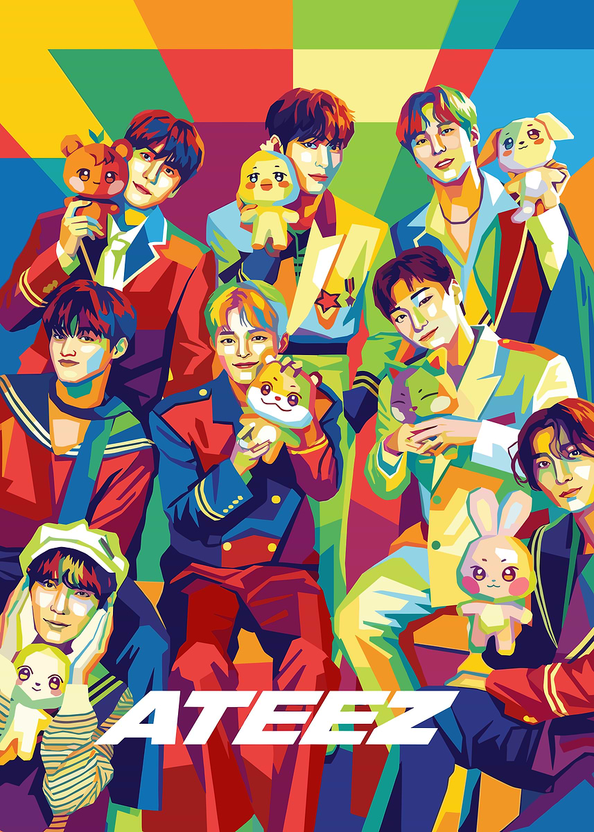 ATEEZ Group Portrait Pop Art' Poster, picture, metal print, paint