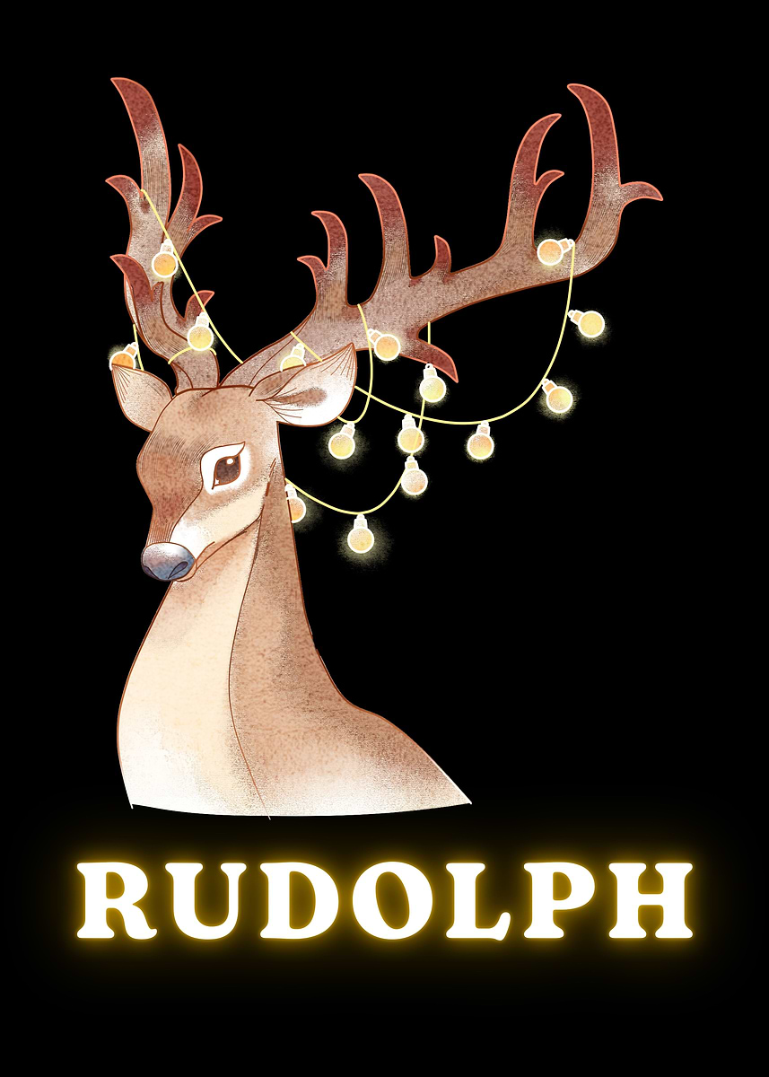 'Rudolph the Reindeer with Christmas Lights' Poster, picture, metal ...