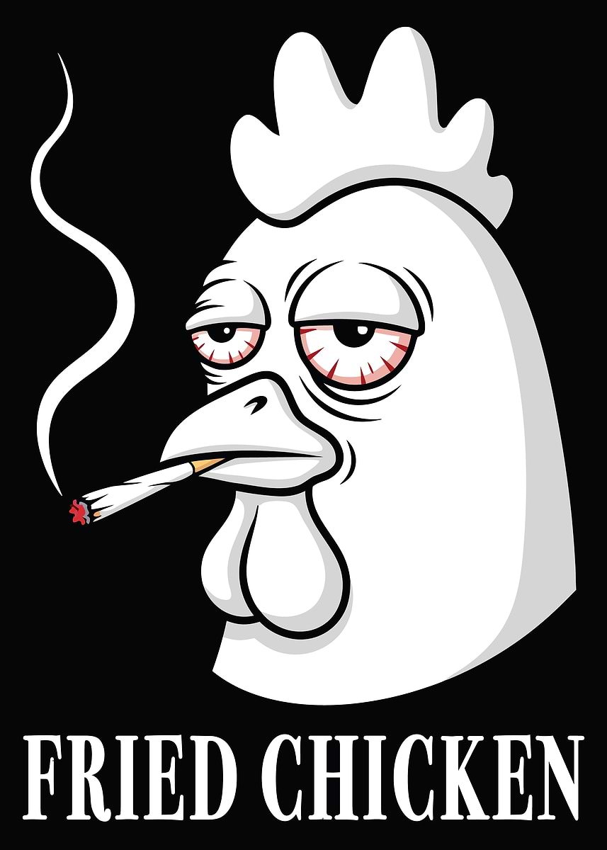 chicken with a cigarette 'Cartoon Chicken Smoking a Cigarette' Poster, picture, metal print, paint  by Art2Ask