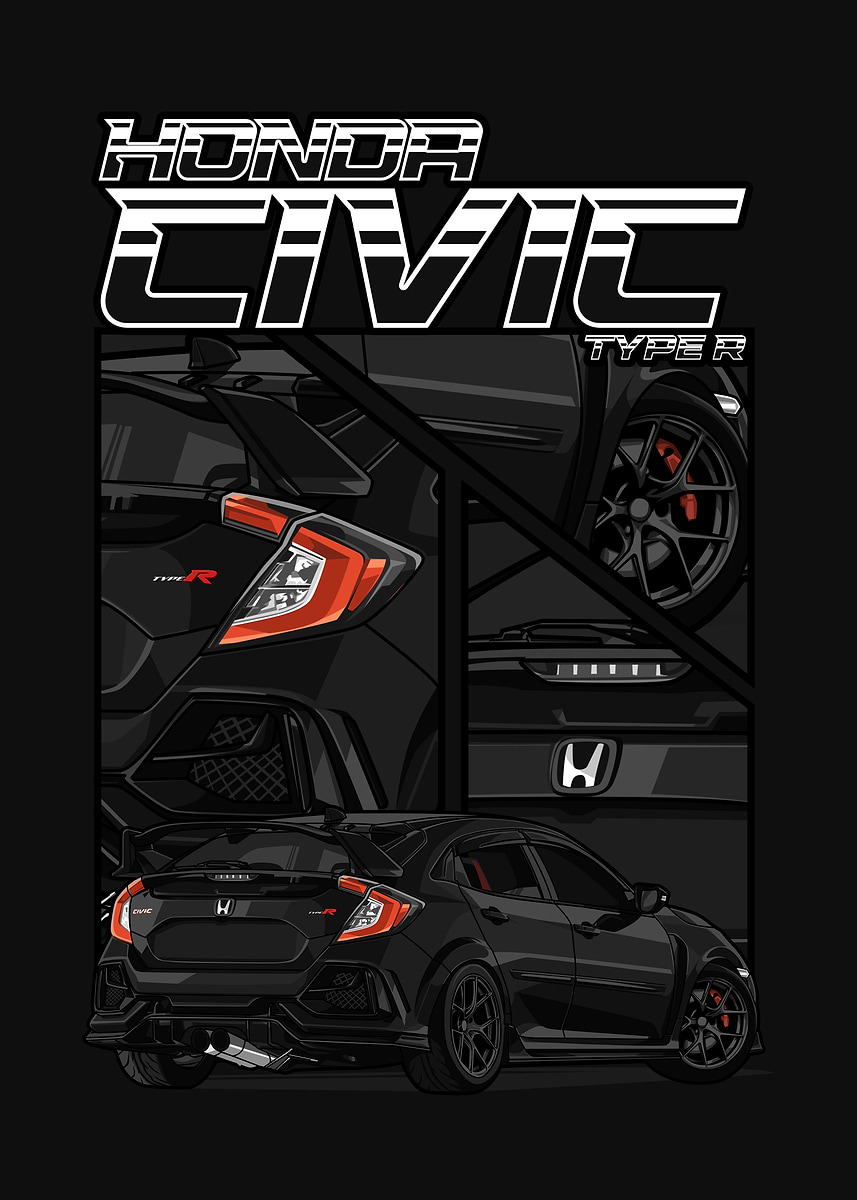 'Honda Civic Type R Illustration' Poster, picture, metal print, paint ...