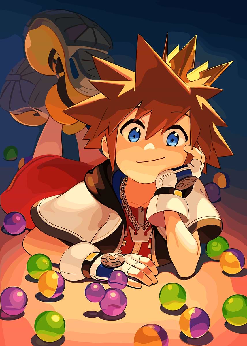 Kingdom Hearts Sora with Colorful Spheres' Poster, picture, metal
