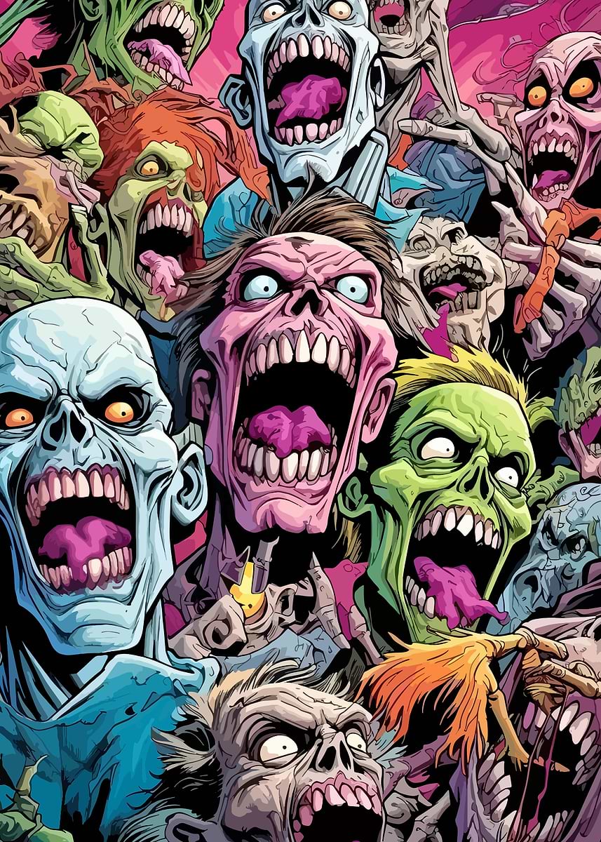 Zombie Horde Comic Book Style' Poster, picture, metal print, paint