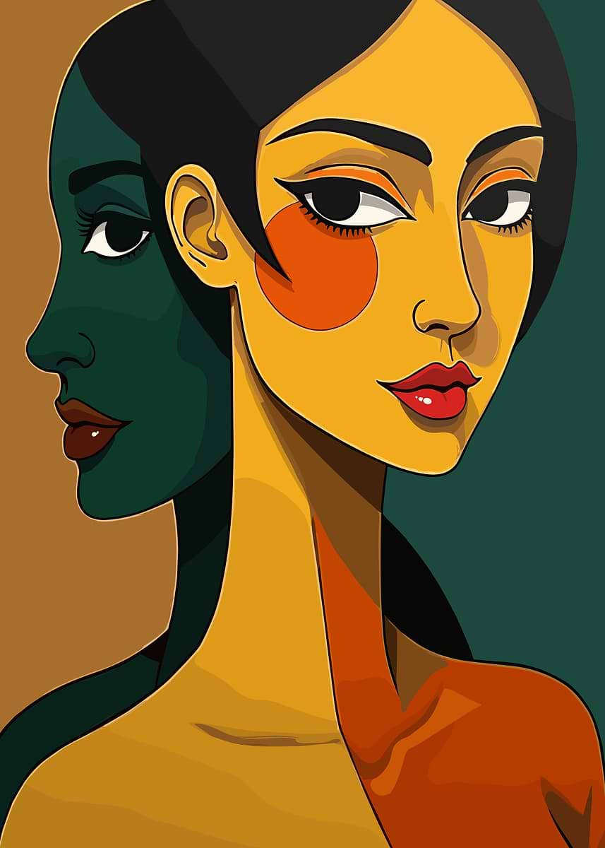 Two Women Portrait Art Poster Picture Metal Print Paint By Ba Ab Two Women Portrait Art Poster Picture Metal Print Paint By Ba Ab