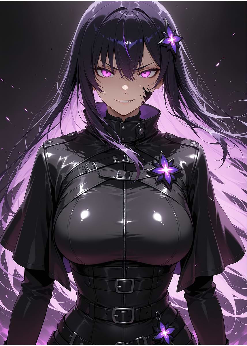 Anime Girl in Black Leather Outfit' Poster, picture, metal print