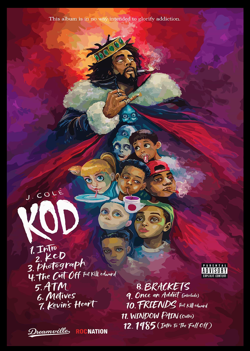 J. Cole KOD Album Cover' Poster, picture, metal print, paint by